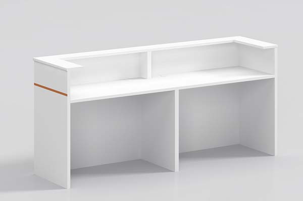 Dual-Station L-Shaped White Reception Desk with Raised Transaction Counter