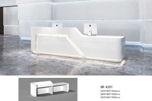 Modern Glossy White Asymmetrical LED Office Reception Desk