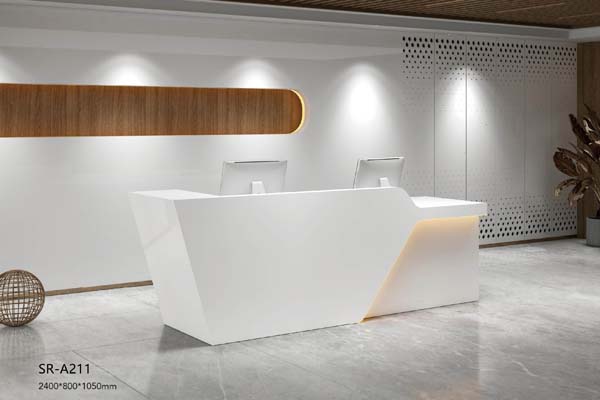 Modern Asymmetric Dual-Workstation Office Reception Desk with Integrated LED Accent Lighting