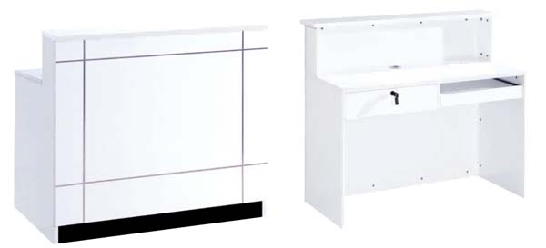 Modern L-Shaped Two-Tier Reception Desk with Raised Privacy Panel and Lockable Storage