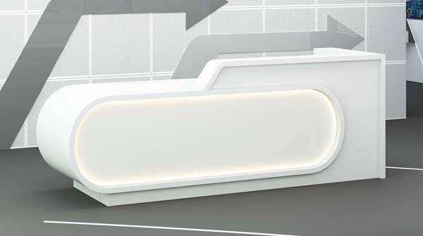 Matte White Asymmetrical LED-Illuminated Commercial Reception Desk