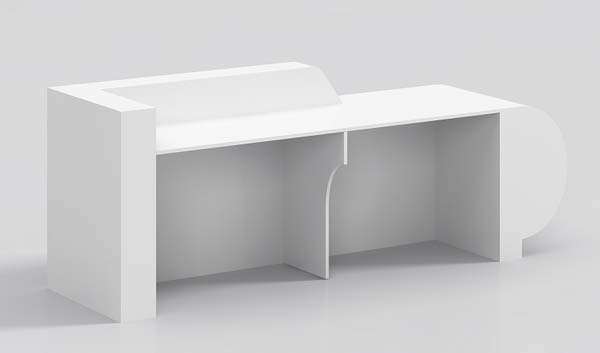 Monolithic White L-Shaped Executive Desk with Curved Rounded End
