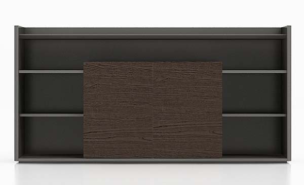 Dark Metal Frame Textured Wood Sliding Door Low Storage Cabinet