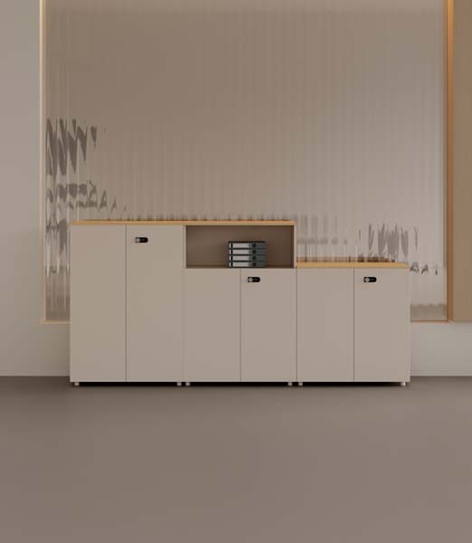 6-Door Lockable Office Storage Credenza with Central Open Shelf