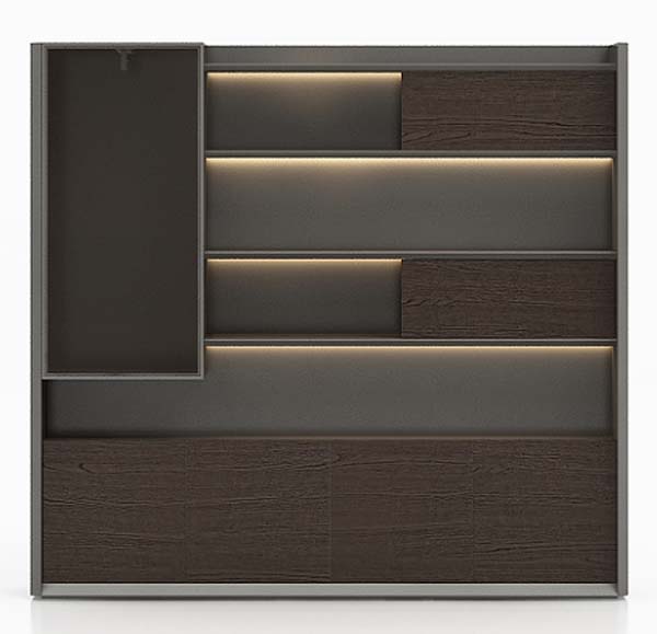Two-Tone Sliding Door Storage Wardrobe with LED Open Display Shelves
