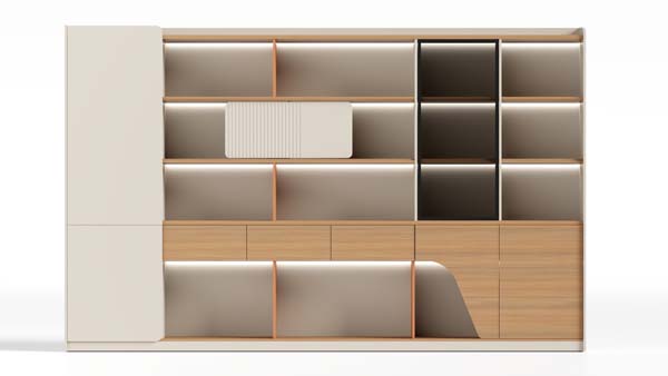 Two-Tone Modular Floor Storage Cabinet with Glass Doors and Drawers