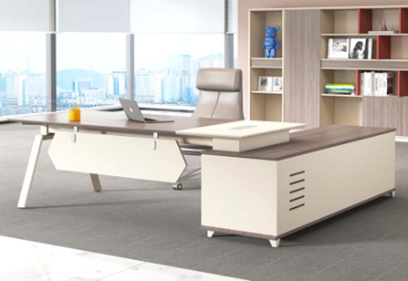 L-Shaped Executive Office Desk with Side Storage Cabinet