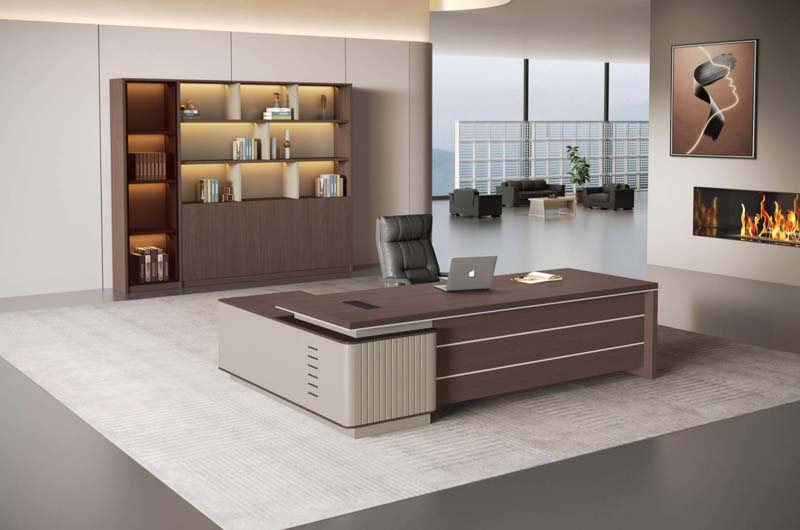 L-Shaped Two-Tone Executive Office Desk with Fluted Side Return