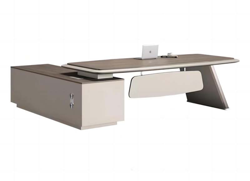 Two-Tone Curved L-Shaped Executive Desk with Left Lockable Storage Return