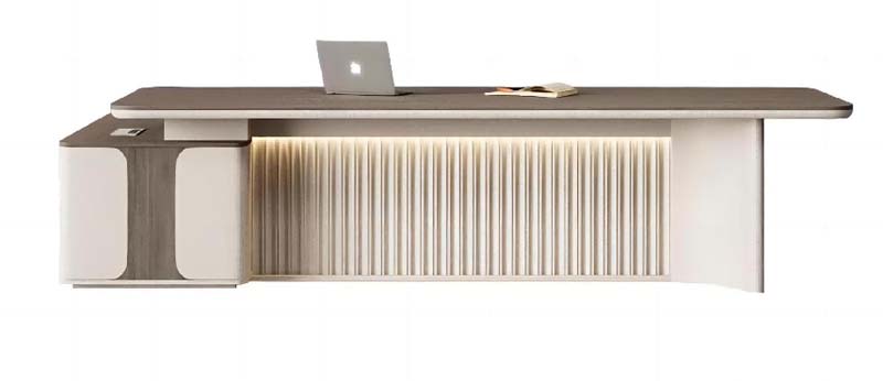 L-Shaped Light Luxury Executive Desk with Illuminated Fluted Front Panel