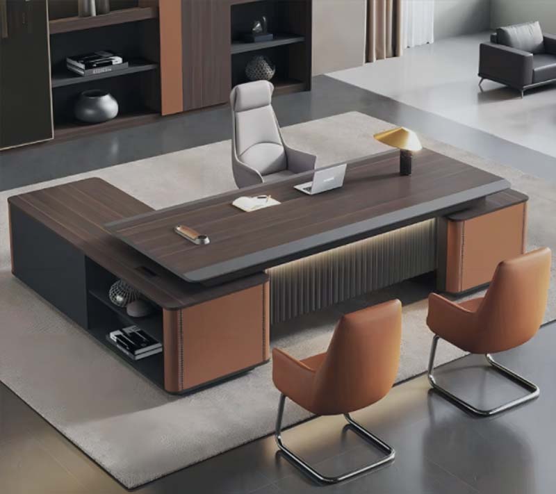 L-Shaped Two-Tone Executive Office Desk with Left Storage Return