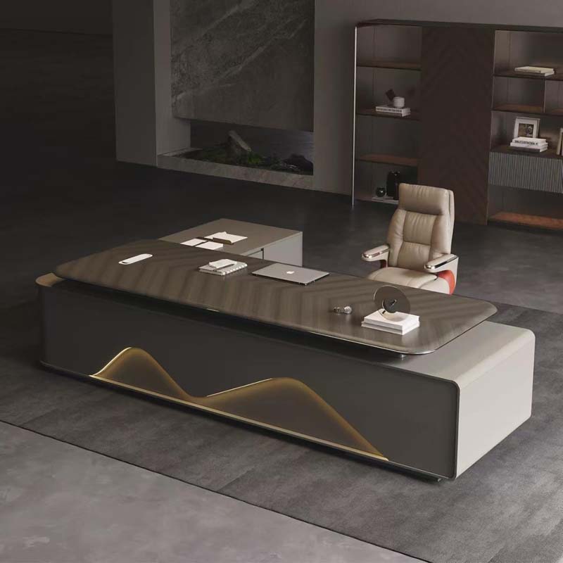 Modern Luxury Executive Desk with Wave Ambient Light and Integrated Side Storage