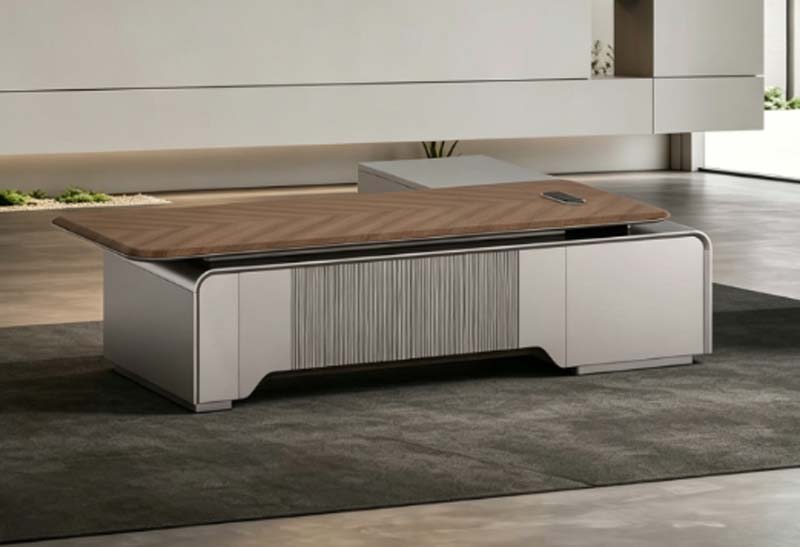 Modern Lift-Top Coffee Table with Herringbone Wood Top and Light Gray Fluted Storage Base