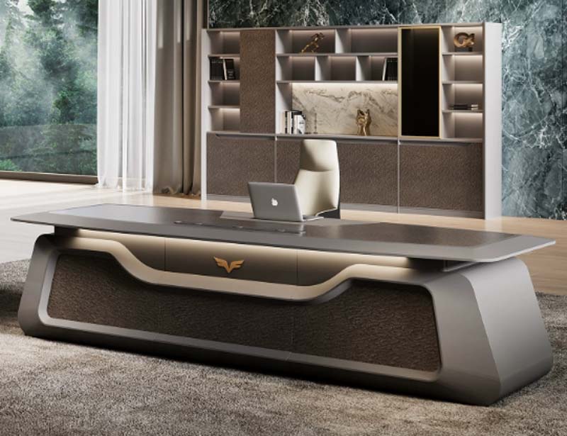Luxury Sculptural LED-Lit Executive Office Desk with Integrated Drawers