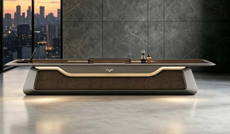 Luxury Modern LED-Lit Executive Desk with Closed Low-Profile Base