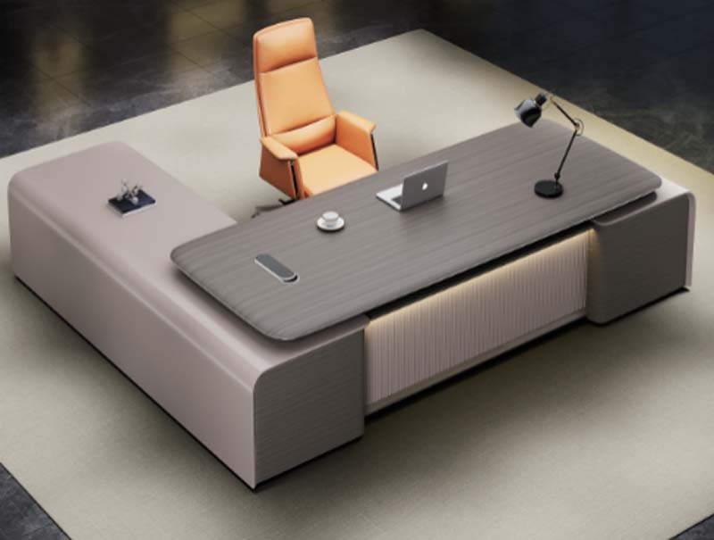 Modern L-Shaped Executive Office Desk with Integrated Storage