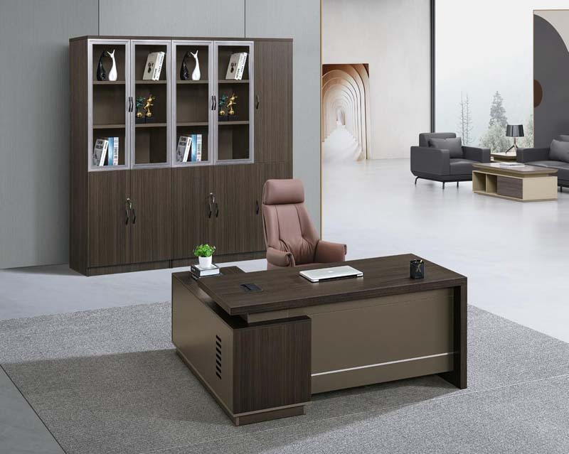 Two-Tone L-Shaped Fixed Pedestal Executive Office Desk