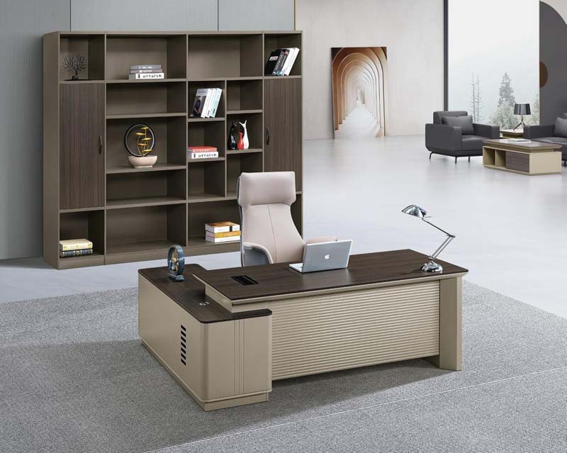 Fixed Left-Return L-Shaped Two-Tone Executive Office Desk