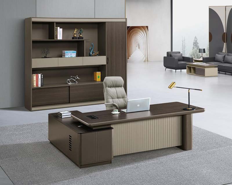 Two-Tone Fluted Front L-Shaped Executive Office Desk with Left Storage Return