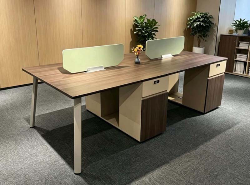 Face-to-Face 2-Person Office Workstation Desk with Desktop Dividers and Integrated Storage Pedestals