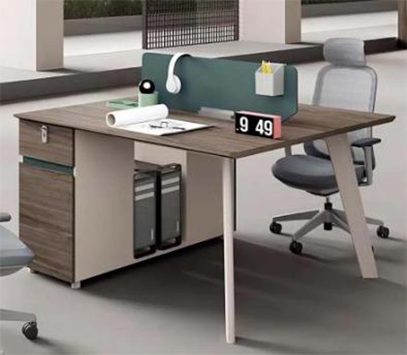 Open-Plan Staff Office Desk with Attached Left Storage Pedestal and Rear Privacy Divider