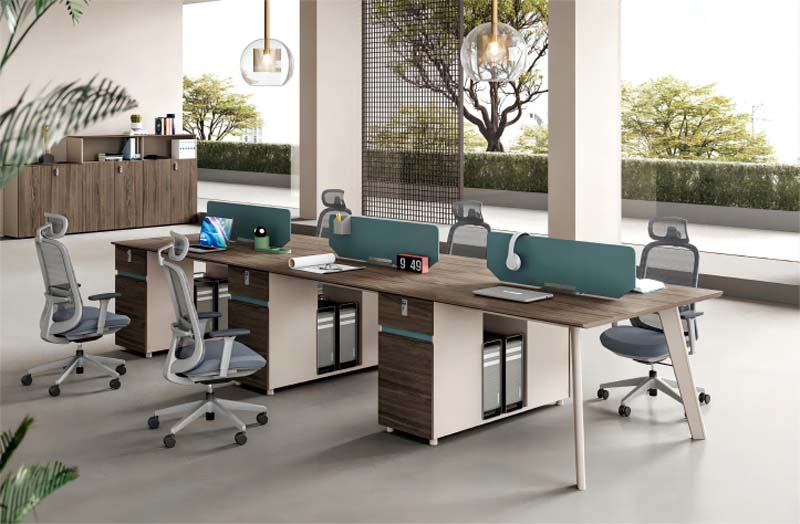 3-Person Linear Office Workstation with Integrated Pedestal Storage and Dividers