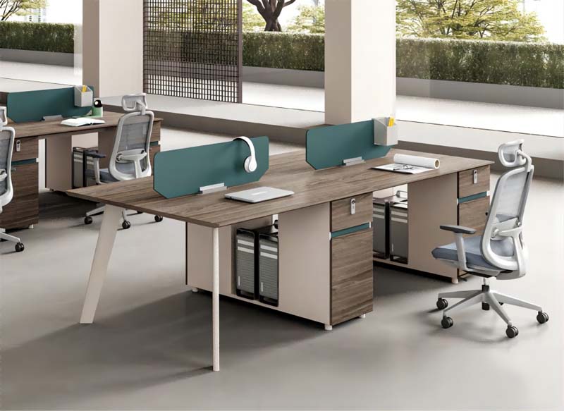 2-Person Face-to-Face Office Workstation with Privacy Dividers and Integrated Pedestals