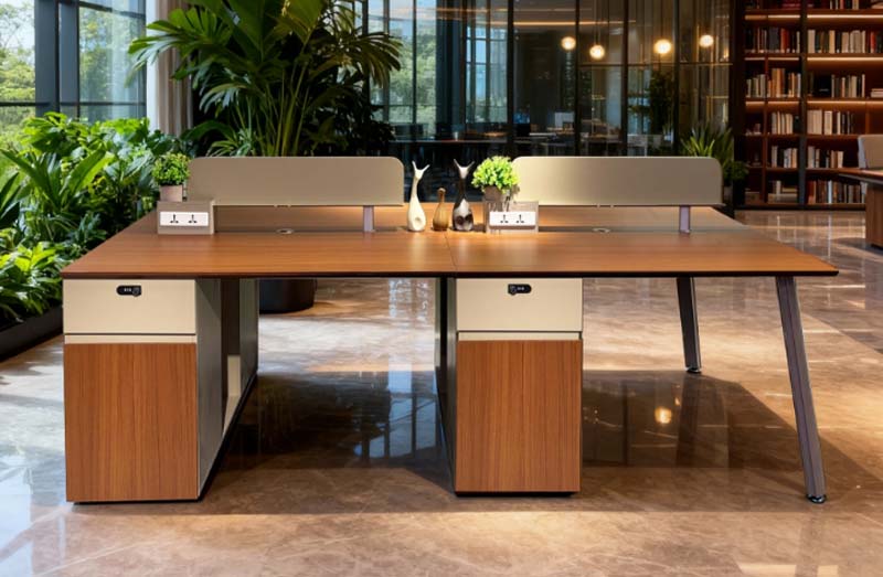 4-Person Face-to-Face Bench Open Office Workstation with Dividers and Storage Pedestals