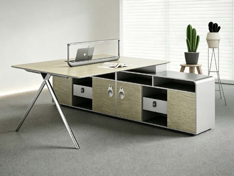 Two-Person Face-to-Face Office Workstation Desk with Integrated Rear Storage