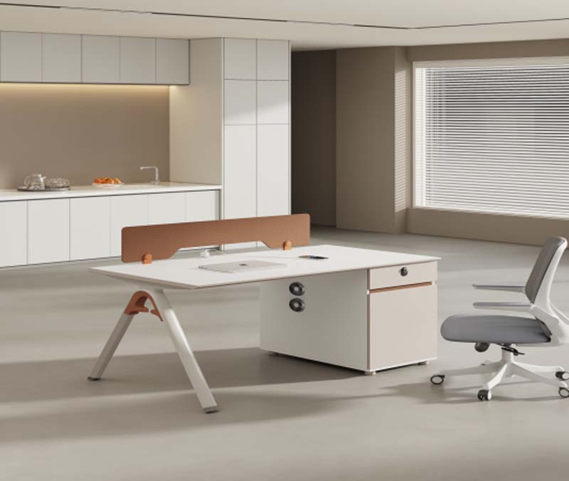 Single-Sided Staff Office Workstation with Terracotta Privacy Divider and Attached Lockable Pedestal