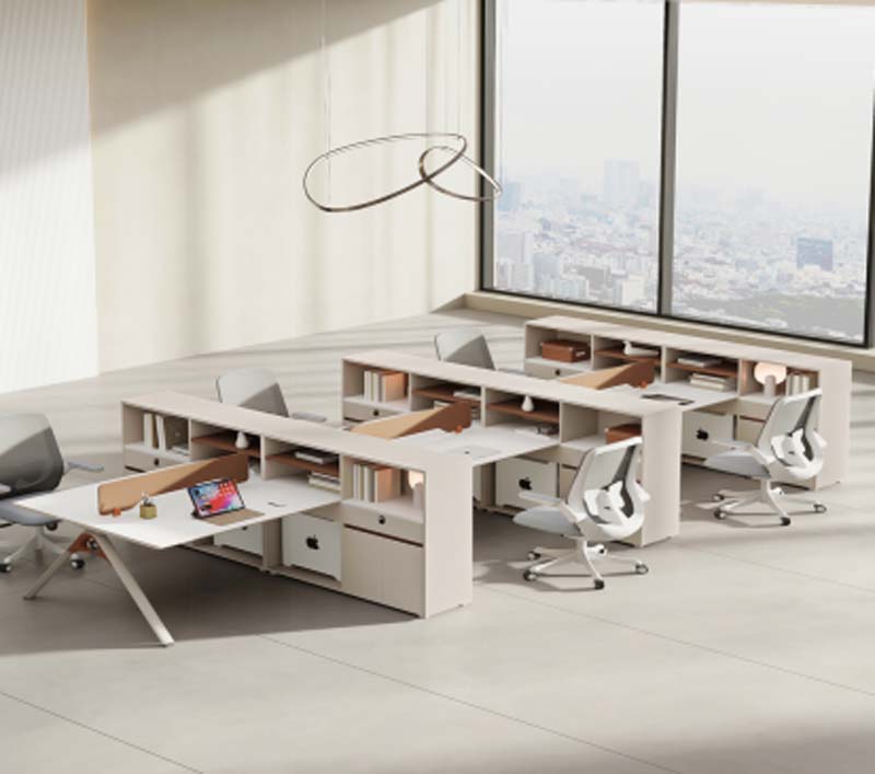 6-Person Face-to-Face Modular Office Workstation Cluster with Integrated Storage