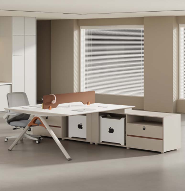 2-Person Facing Office Workstation with Integrated Under-Desk Storage and Desktop Divider