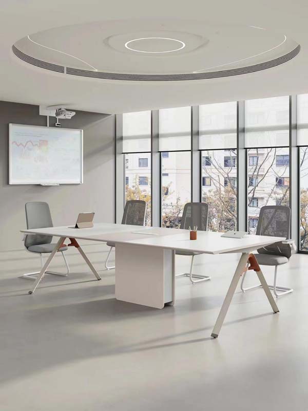 Modern 8-Seat Matte White Modular Conference Meeting Table with A-Frame Metal Legs