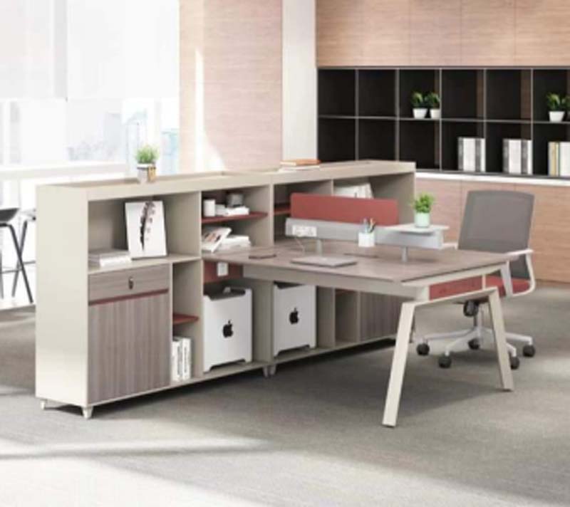 2-Person Side-by-Side Office Workstation Desk with Integrated Side Storage, CPU Bays and Privacy Divider