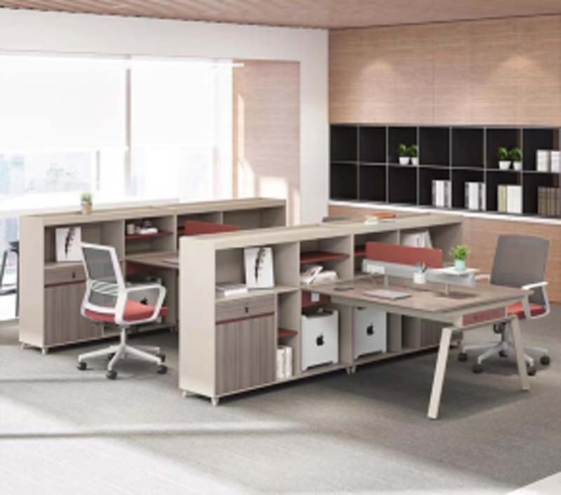 2-Person Cluster Office Workstation with Integrated Side Storage