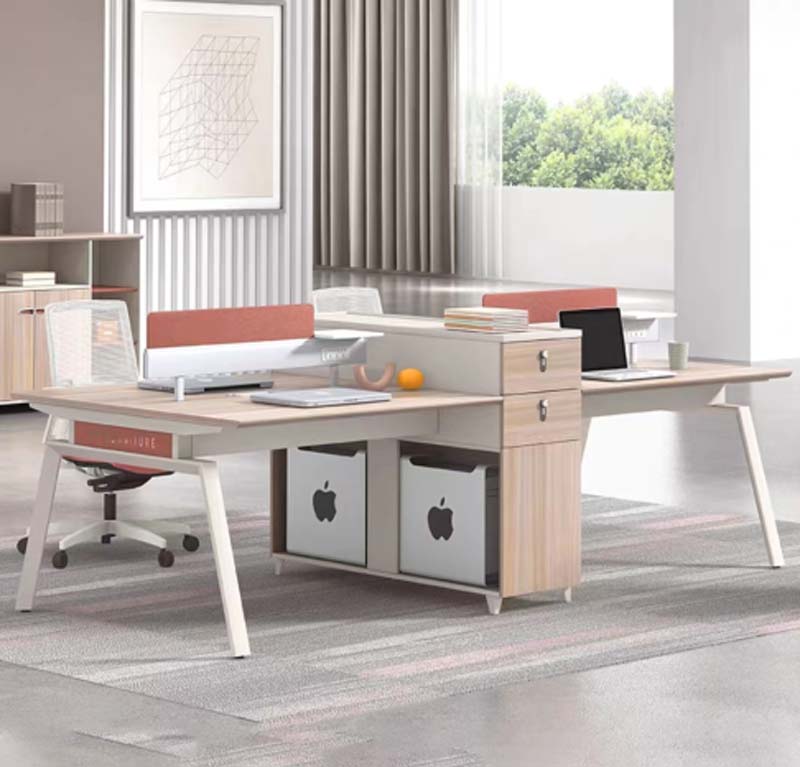2-Person Modular Office Workstation with Central Storage and Divider Screens