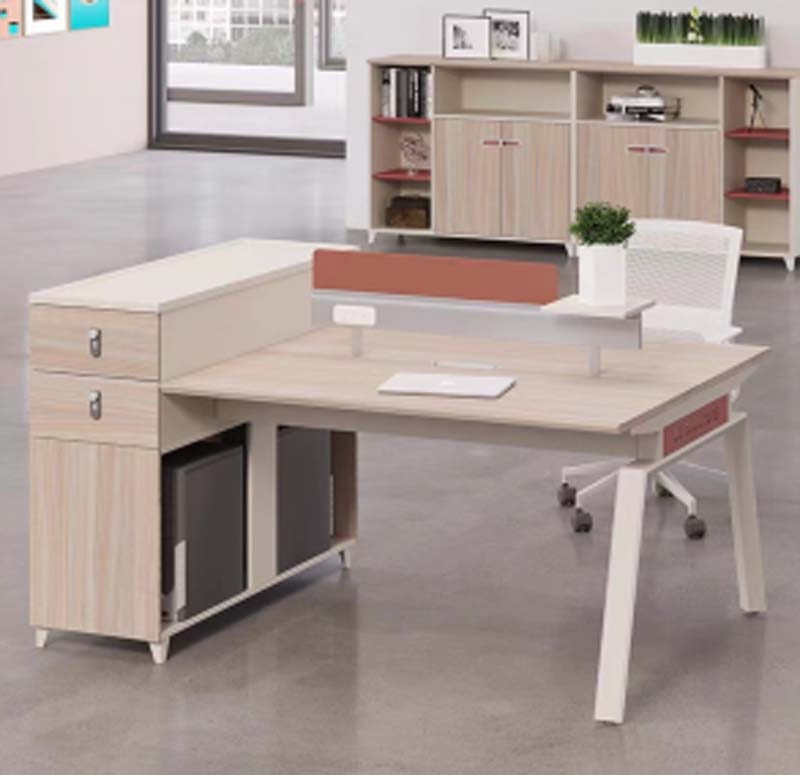 Two-Person L-Shaped Office Workstation Desk with Attached Lockable Storage Pedestal