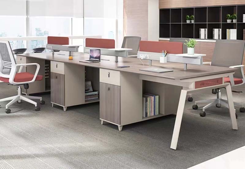 6-Person Linear Back-to-Back Modular Office Workstation with Terracotta Privacy Dividers and Integrated Storage