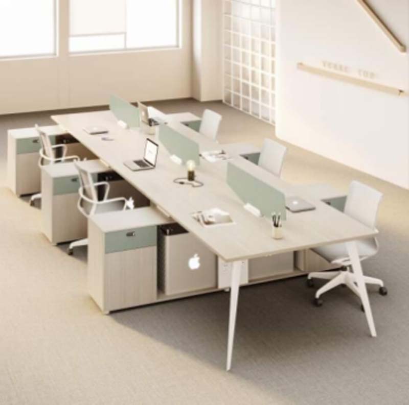 6-Person Back-to-Back Modular Office Bench Desk with Central Privacy Dividers and Mobile Pedestals