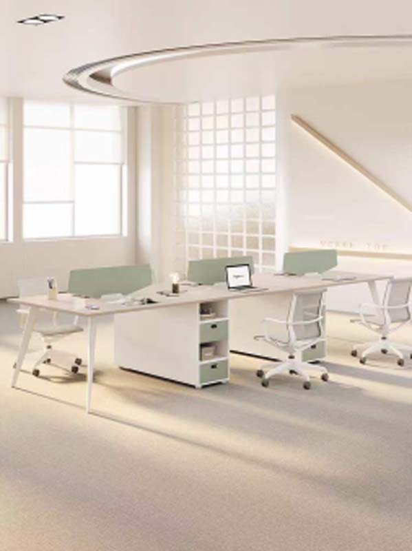 Three-Person Linear Open Office Workstation with Movable Drawer Pedestals