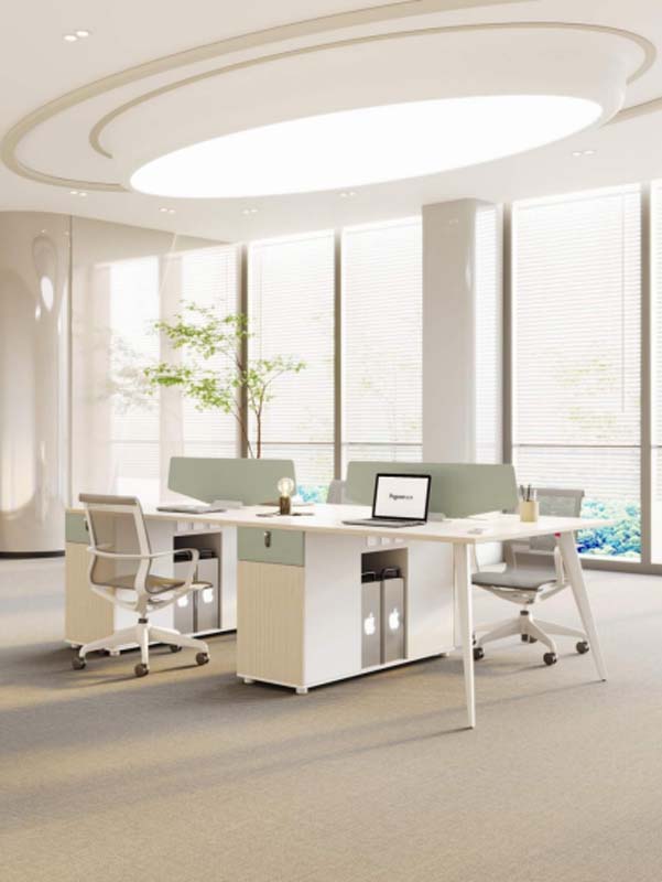 4-Person Back-to-Back Office Workstation Desk with Fabric Dividers and Integrated Storage
