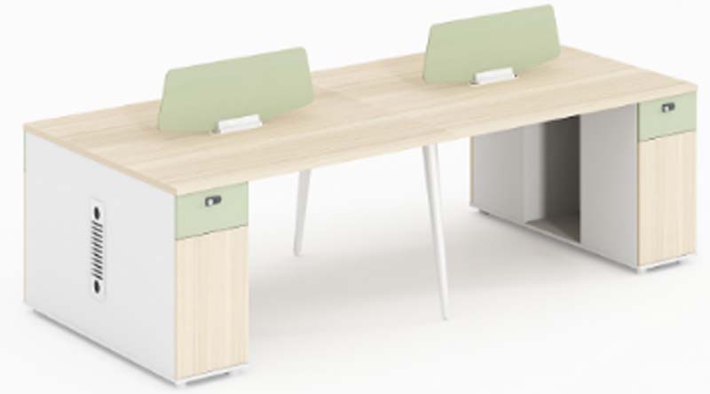 Two-Person Face-to-Face Office Workstation Desk with Privacy Dividers and Lockable Pedestals