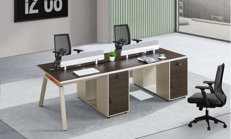 4-Person Face-to-Face Modular Office Workstation Desk with Integrated Storage and Divider Panels