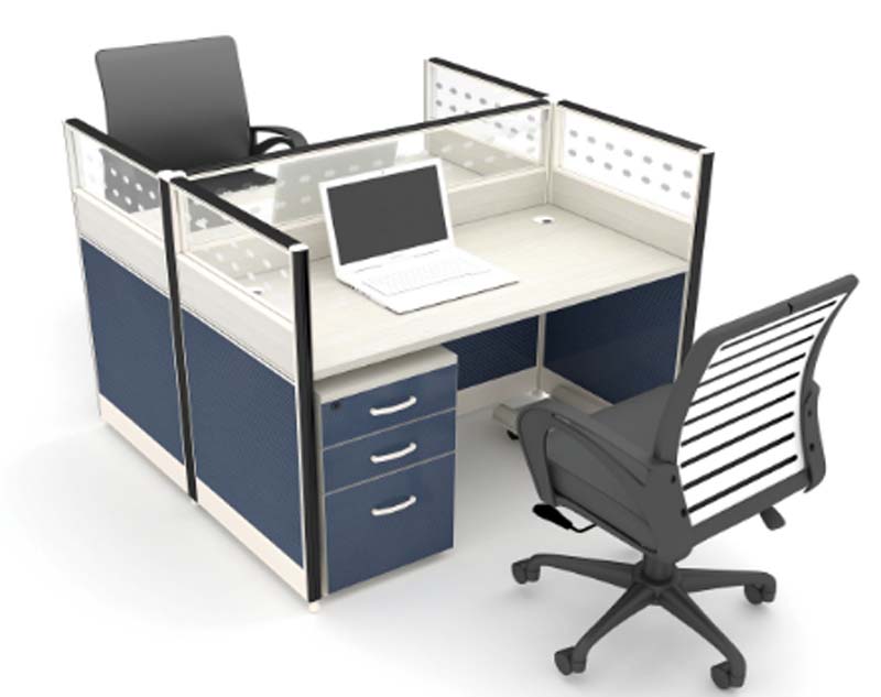 2-Person L-Shaped Office Cubicle Workstation with Drawer Pedestal
