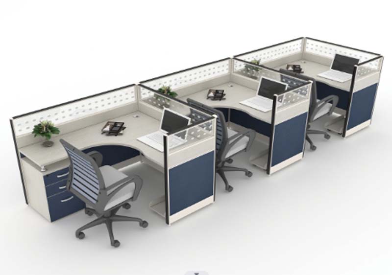 3-Person Curved Modular Office Cubicle Workstation Cluster