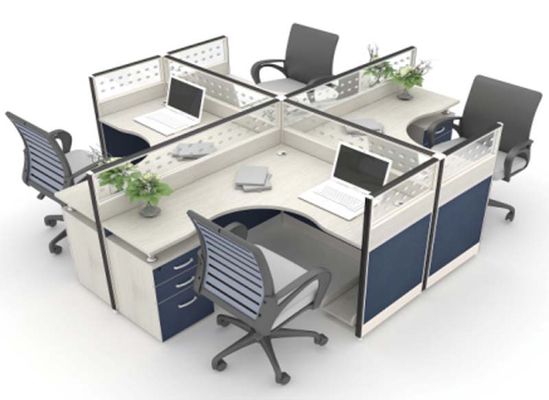 4-Person Cross-Shaped Modular Office Cubicle Workstation with Drawers