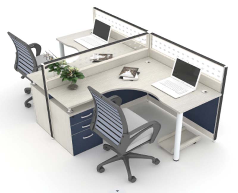 2-Person Curved Corner Modular Office Cubicle Workstation