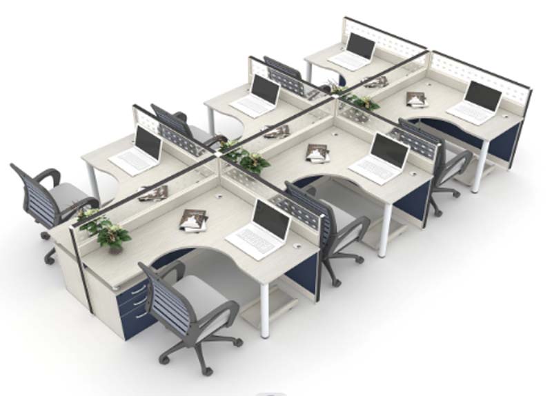 6-Person Cross-Shaped Modular Office Cubicle Workstation with Drawer Storage