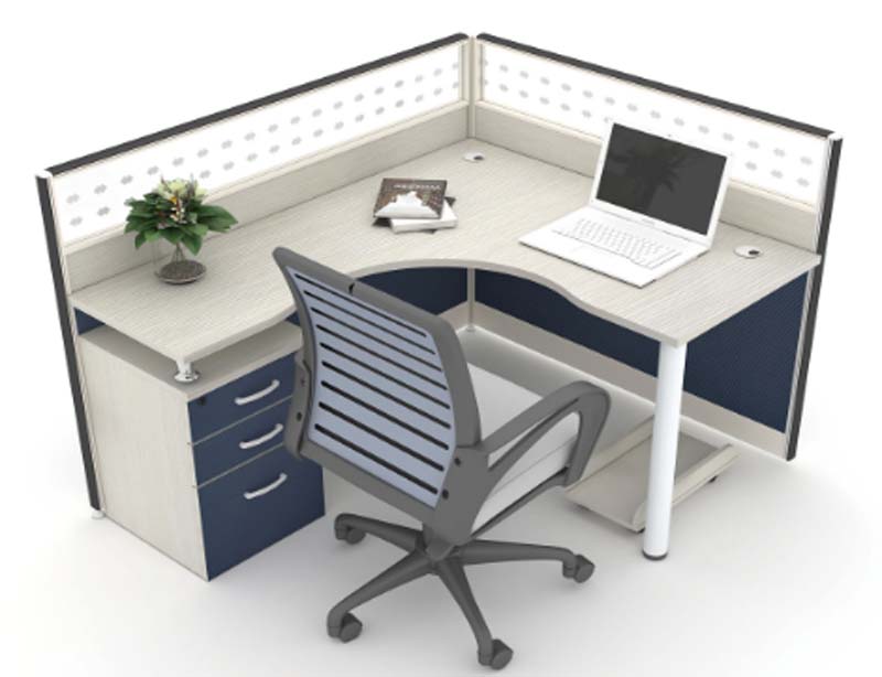 Single-Person L-Shaped Curved Corner Office Cubicle Workstation Desk