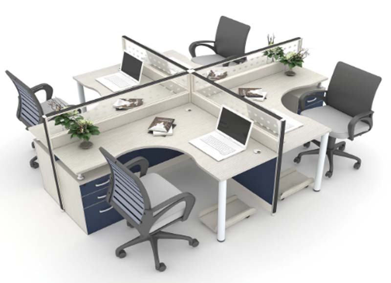 4-Person Cross-Shaped Office Cubicle Workstation with Dividers and Drawers